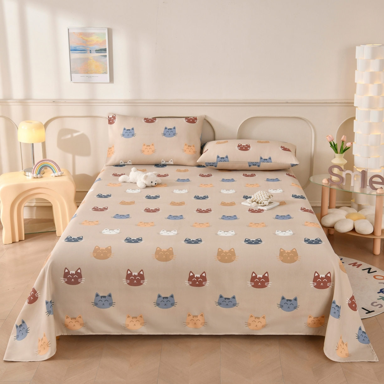 91家纺网 家纺一手货源 找家纺 悠米悠家 2026新款工艺款印花老粗布床单单品床单床单单件凉席席子 奶咖喵星集