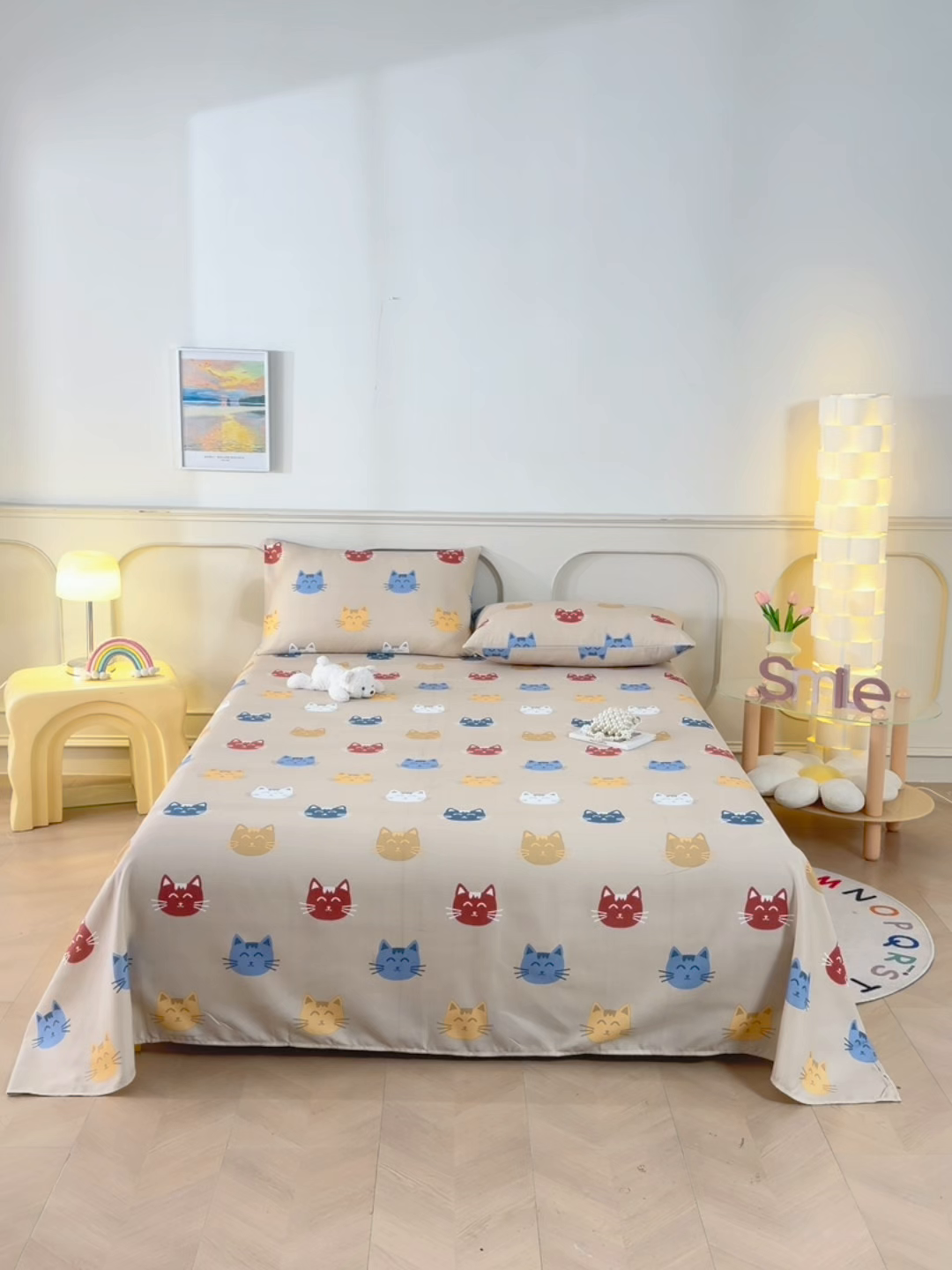 91家纺网 家纺一手货源 找家纺 悠米悠家 2026新款工艺款印花老粗布床单单品床单床单单件凉席席子 奶咖喵星集