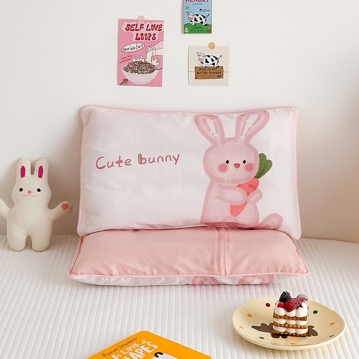 91家纺网 家纺一手货源 找家纺 嗨生活 2026新款全棉纯棉双层纱大版枕套儿童枕套幼儿园枕套枕芯单品枕套枕套单件 长耳兔