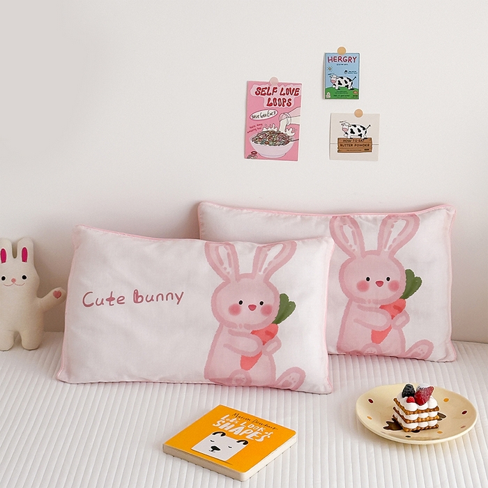 91家纺网 家纺一手货源 找家纺 嗨生活 2026新款全棉纯棉双层纱大版枕套儿童枕套幼儿园枕套枕芯单品枕套枕套单件 长耳兔