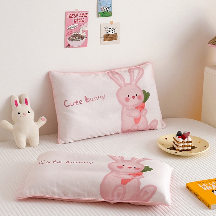嗨生活 2026新款全棉纯棉双层纱大版枕套儿童枕套幼儿园枕套枕芯单品枕套枕套单件 长耳兔
