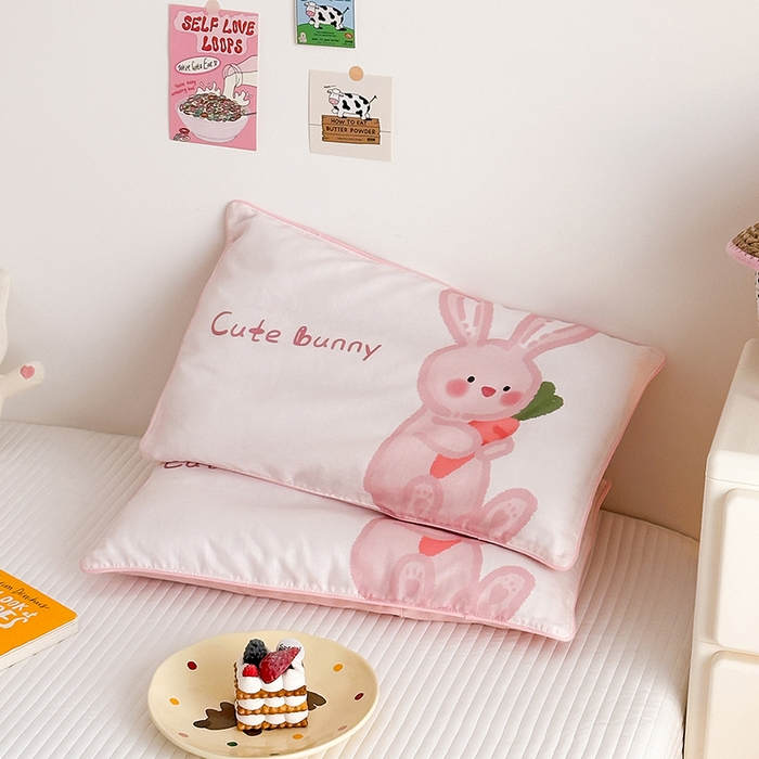 91家纺网 家纺一手货源 找家纺 嗨生活 2026新款全棉纯棉双层纱大版枕套儿童枕套幼儿园枕套枕芯单品枕套枕套单件 长耳兔