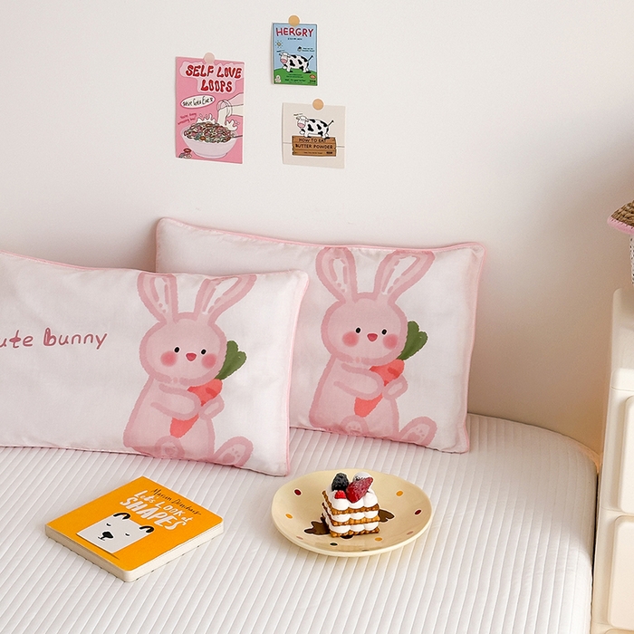 91家纺网 家纺一手货源 找家纺 嗨生活 2026新款全棉纯棉双层纱大版枕套儿童枕套幼儿园枕套枕芯单品枕套枕套单件 长耳兔