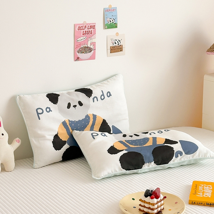 91家纺网 家纺一手货源 找家纺 嗨生活 2026新款全棉纯棉双层纱大版枕套儿童枕套幼儿园枕套枕芯单品枕套枕套单件 大熊猫