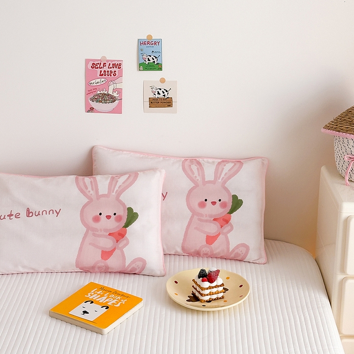 91家纺网 家纺一手货源 找家纺 嗨生活 2026新款全棉纯棉双层纱大版枕套儿童枕套幼儿园枕套枕芯单品枕套枕套单件 长耳兔