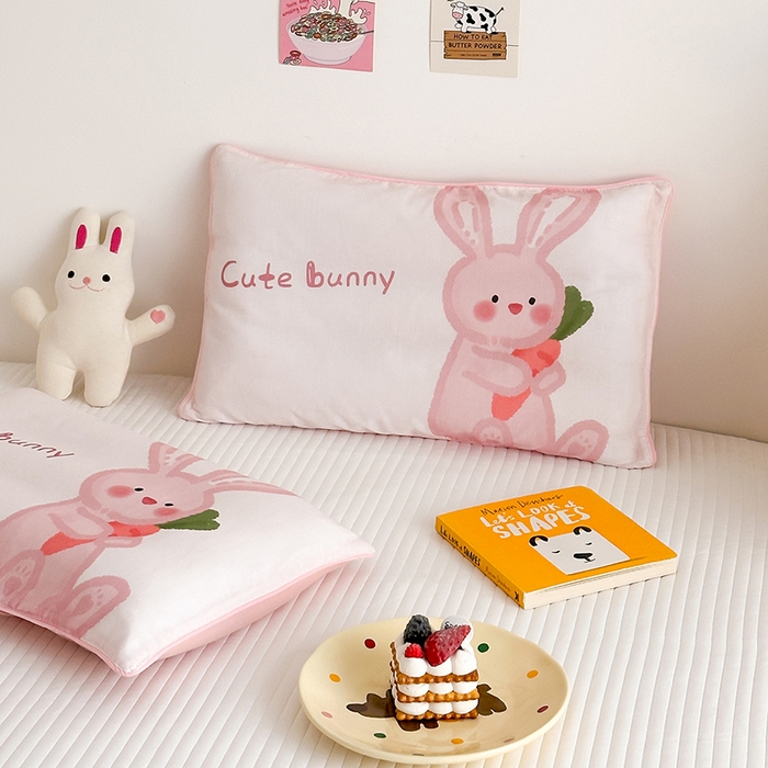 91家纺网 家纺一手货源 找家纺 嗨生活 2026新款全棉纯棉双层纱大版枕套儿童枕套幼儿园枕套枕芯单品枕套枕套单件 长耳兔