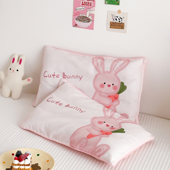 91家纺网 家纺一手货源 找家纺 嗨生活 2026新款全棉纯棉双层纱大版枕套儿童枕套幼儿园枕套枕芯单品枕套枕套单件 长耳兔