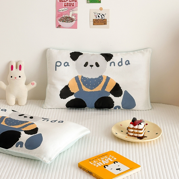 91家纺网 家纺一手货源 找家纺 嗨生活 2026新款全棉纯棉双层纱大版枕套儿童枕套幼儿园枕套枕芯单品枕套枕套单件 大熊猫