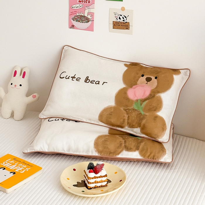 91家纺网 家纺一手货源 找家纺 嗨生活 2026新款全棉纯棉双层纱大版枕套儿童枕套幼儿园枕套枕芯单品枕套枕套单件 萌趣小熊