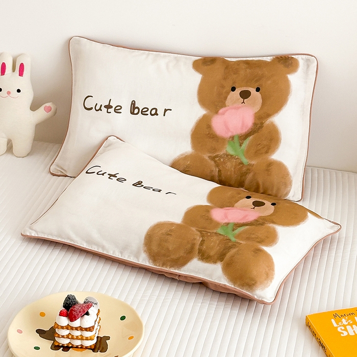 91家纺网 家纺一手货源 找家纺 嗨生活 2026新款全棉纯棉双层纱大版枕套儿童枕套幼儿园枕套枕芯单品枕套枕套单件 萌趣小熊