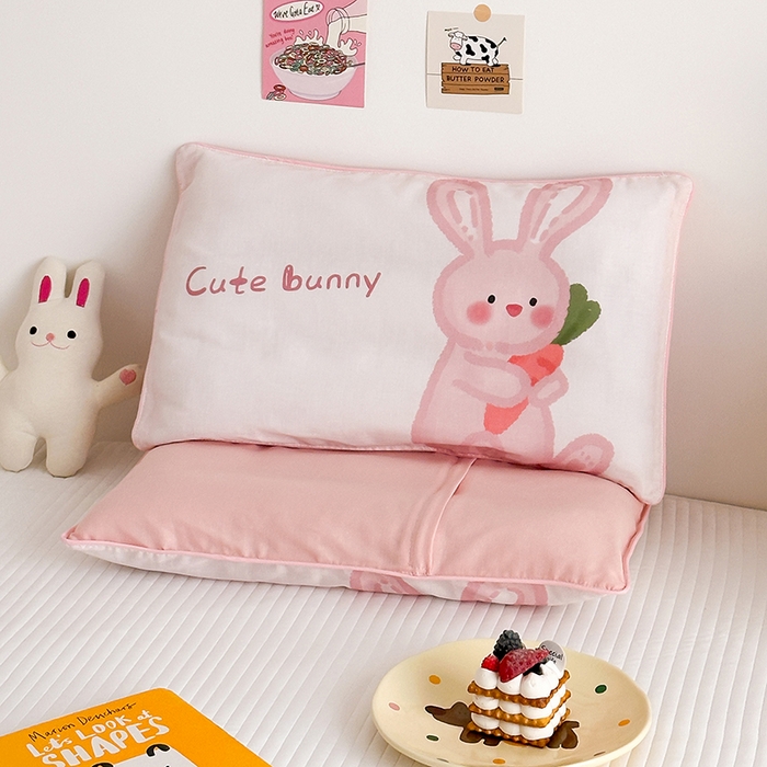 91家纺网 家纺一手货源 找家纺 嗨生活 2026新款全棉纯棉双层纱大版枕套儿童枕套幼儿园枕套枕芯单品枕套枕套单件 长耳兔