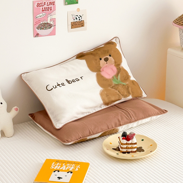 91家纺网 家纺一手货源 找家纺 嗨生活 2026新款全棉纯棉双层纱大版枕套儿童枕套幼儿园枕套枕芯单品枕套枕套单件 萌趣小熊