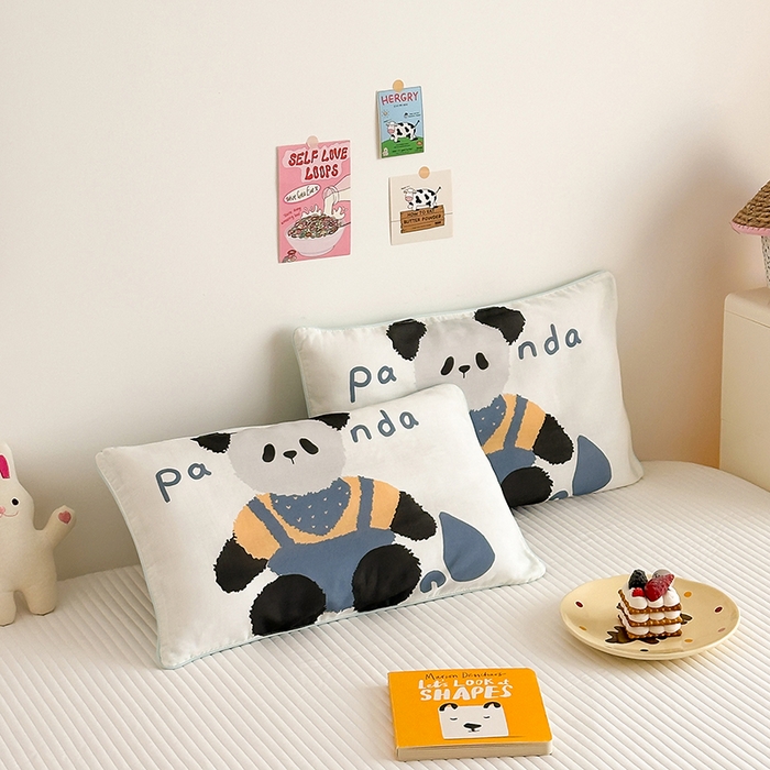 91家纺网 家纺一手货源 找家纺 嗨生活 2026新款全棉纯棉双层纱大版枕套儿童枕套幼儿园枕套枕芯单品枕套枕套单件 大熊猫