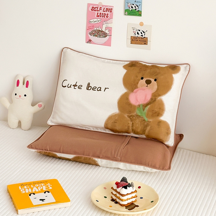 91家纺网 家纺一手货源 找家纺 嗨生活 2026新款全棉纯棉双层纱大版枕套儿童枕套幼儿园枕套枕芯单品枕套枕套单件 萌趣小熊