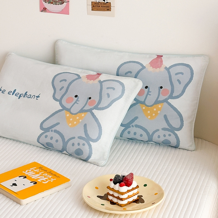 91家纺网 家纺一手货源 找家纺 嗨生活 2026新款全棉纯棉双层纱大版枕套儿童枕套幼儿园枕套枕芯单品枕套枕套单件 哈喽小象