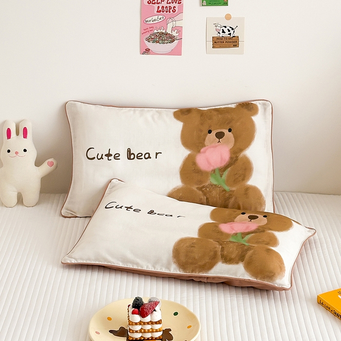 91家纺网 家纺一手货源 找家纺 嗨生活 2026新款全棉纯棉双层纱大版枕套儿童枕套幼儿园枕套枕芯单品枕套枕套单件 萌趣小熊