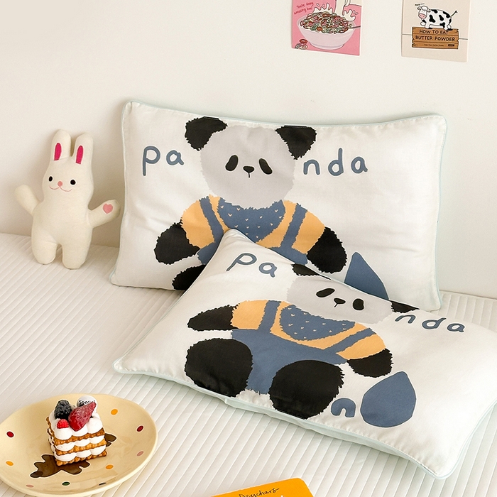 91家纺网 家纺一手货源 找家纺 嗨生活 2026新款全棉纯棉双层纱大版枕套儿童枕套幼儿园枕套枕芯单品枕套枕套单件 大熊猫
