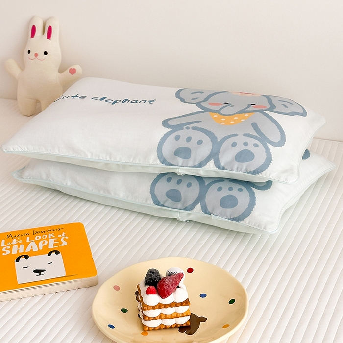 91家纺网 家纺一手货源 找家纺 嗨生活 2026新款全棉纯棉双层纱大版枕套儿童枕套幼儿园枕套枕芯单品枕套枕套单件 哈喽小象