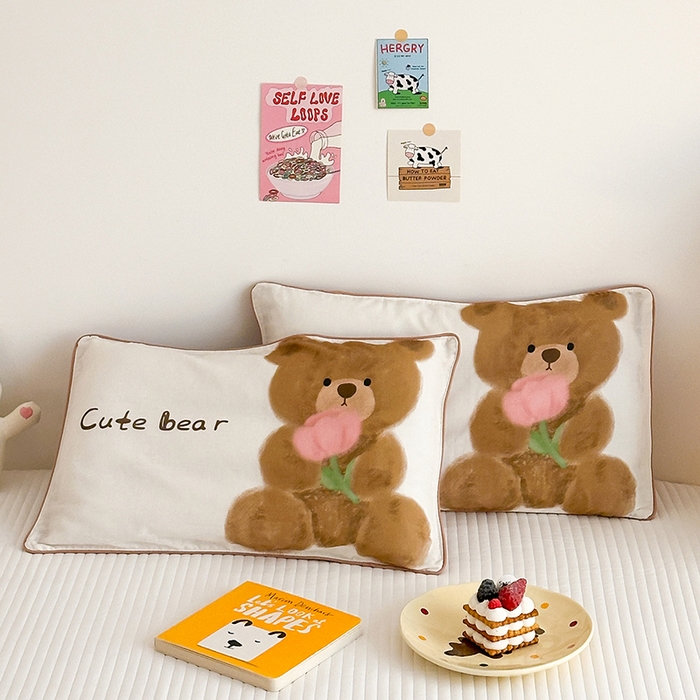 91家纺网 家纺一手货源 找家纺 嗨生活 2026新款全棉纯棉双层纱大版枕套儿童枕套幼儿园枕套枕芯单品枕套枕套单件 萌趣小熊