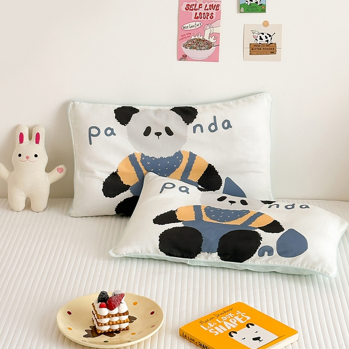 91家纺网 家纺一手货源 找家纺 嗨生活 2026新款全棉纯棉双层纱大版枕套儿童枕套幼儿园枕套枕芯单品枕套枕套单件 大熊猫