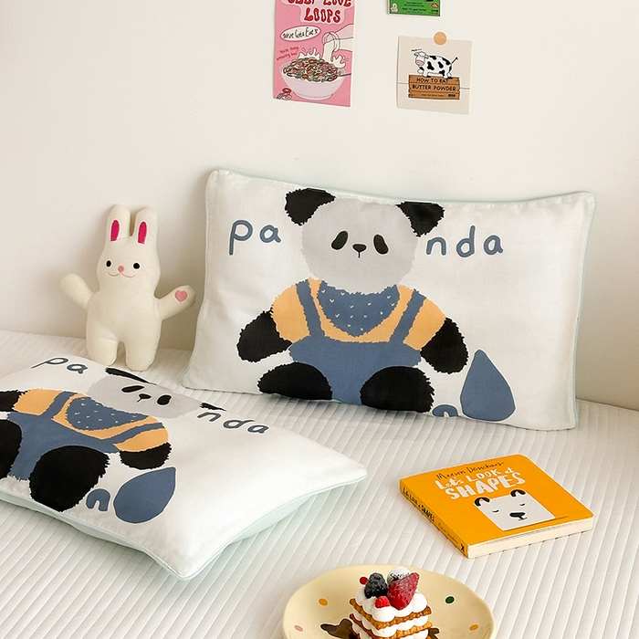 91家纺网 家纺一手货源 找家纺 嗨生活 2026新款全棉纯棉双层纱大版枕套儿童枕套幼儿园枕套枕芯单品枕套枕套单件 大熊猫