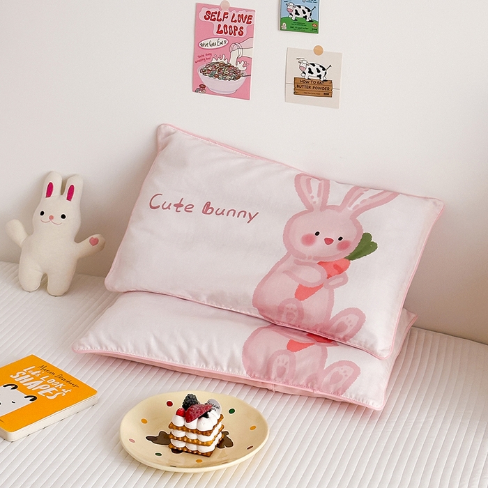 91家纺网 家纺一手货源 找家纺 嗨生活 2026新款全棉纯棉双层纱大版枕套儿童枕套幼儿园枕套枕芯单品枕套枕套单件 长耳兔