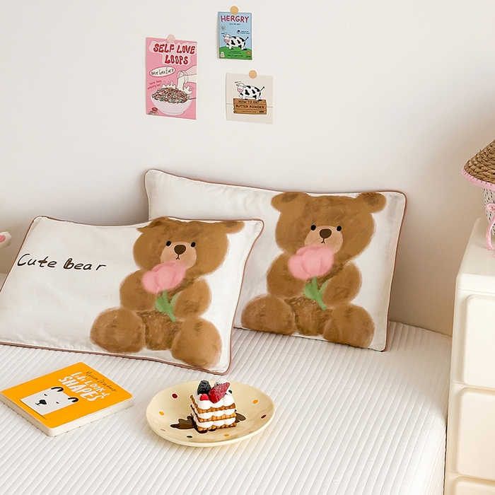 91家纺网 家纺一手货源 找家纺 嗨生活 2026新款全棉纯棉双层纱大版枕套儿童枕套幼儿园枕套枕芯单品枕套枕套单件 萌趣小熊