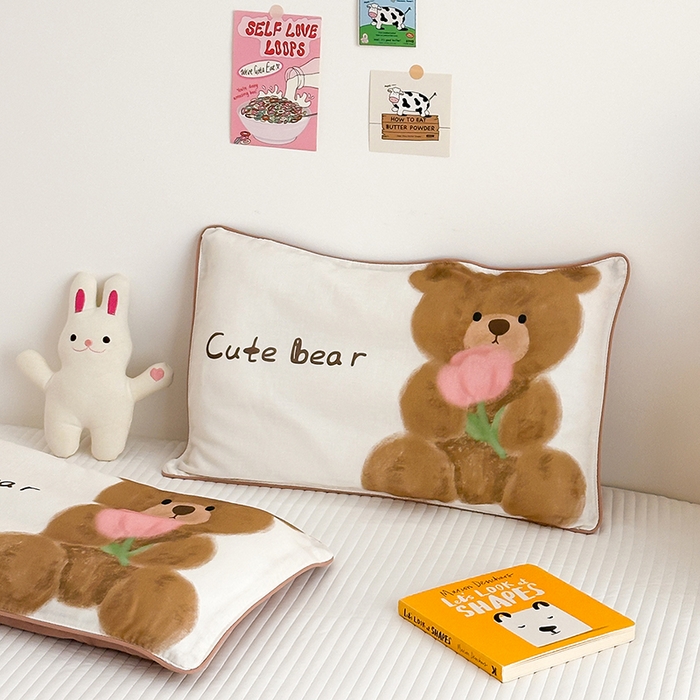 91家纺网 家纺一手货源 找家纺 嗨生活 2026新款全棉纯棉双层纱大版枕套儿童枕套幼儿园枕套枕芯单品枕套枕套单件 萌趣小熊