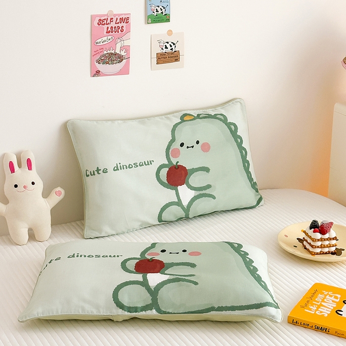 嗨生活 2026新款全棉纯棉双层纱大版枕套儿童枕套幼儿园枕套枕芯单品枕套枕套单件 奶油恐龙