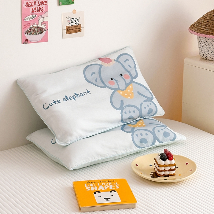 91家纺网 家纺一手货源 找家纺 嗨生活 2026新款全棉纯棉双层纱大版枕套儿童枕套幼儿园枕套枕芯单品枕套枕套单件 哈喽小象