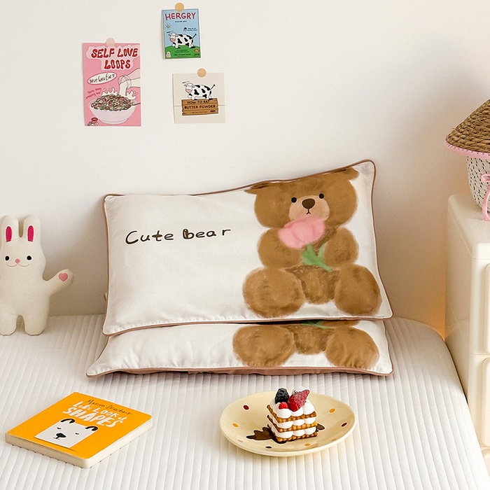 91家纺网 家纺一手货源 找家纺 嗨生活 2026新款全棉纯棉双层纱大版枕套儿童枕套幼儿园枕套枕芯单品枕套枕套单件 萌趣小熊