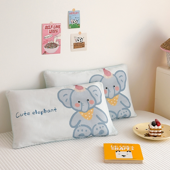 91家纺网 家纺一手货源 找家纺 嗨生活 2026新款全棉纯棉双层纱大版枕套儿童枕套幼儿园枕套枕芯单品枕套枕套单件 哈喽小象