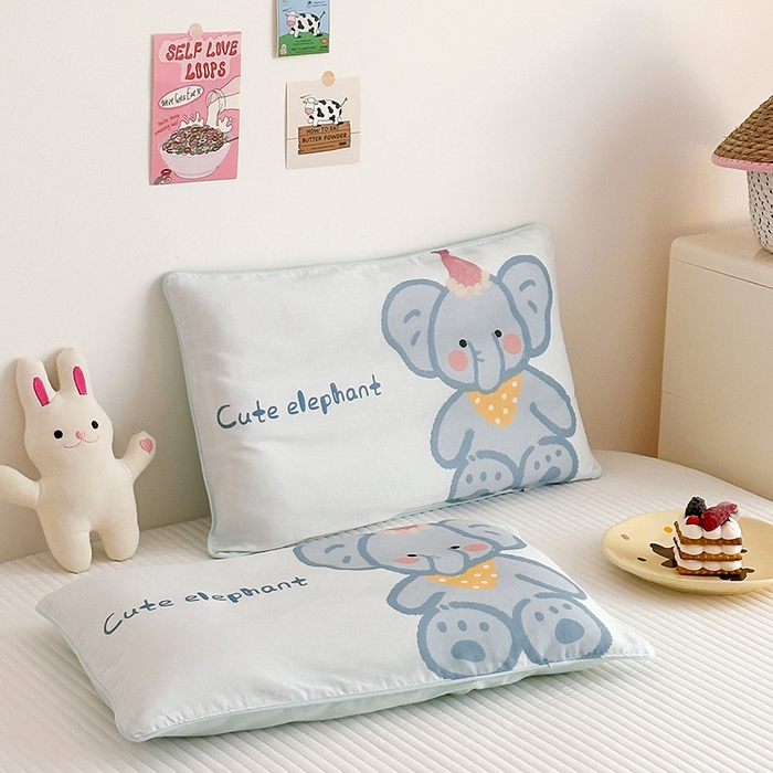 嗨生活 2026新款全棉纯棉双层纱大版枕套儿童枕套幼儿园枕套枕芯单品枕套枕套单件 哈喽小象