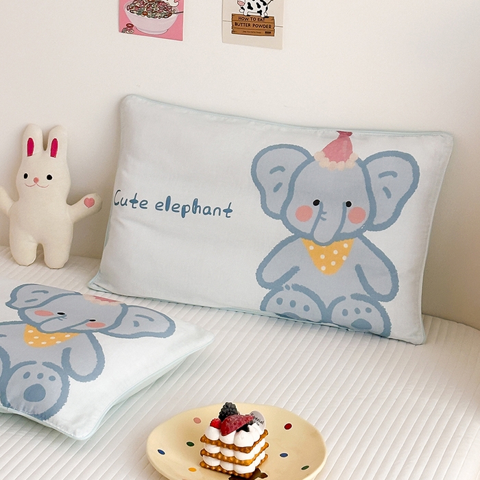 91家纺网 家纺一手货源 找家纺 嗨生活 2026新款全棉纯棉双层纱大版枕套儿童枕套幼儿园枕套枕芯单品枕套枕套单件 哈喽小象