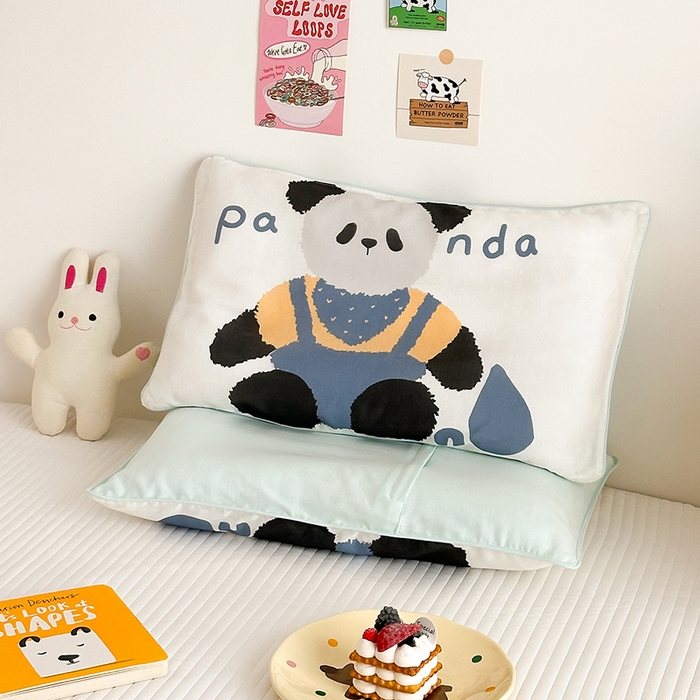 91家纺网 家纺一手货源 找家纺 嗨生活 2026新款全棉纯棉双层纱大版枕套儿童枕套幼儿园枕套枕芯单品枕套枕套单件 大熊猫