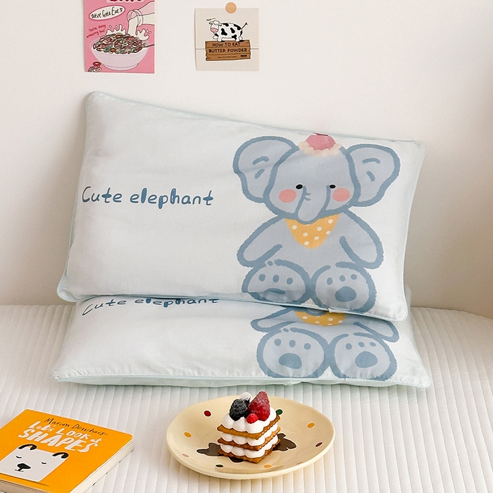 91家纺网 家纺一手货源 找家纺 嗨生活 2026新款全棉纯棉双层纱大版枕套儿童枕套幼儿园枕套枕芯单品枕套枕套单件 哈喽小象