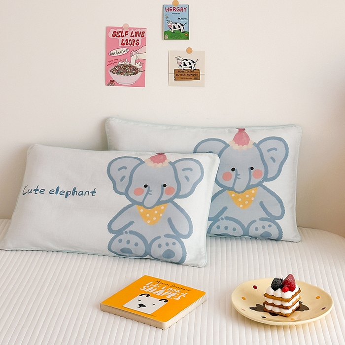 91家纺网 家纺一手货源 找家纺 嗨生活 2026新款全棉纯棉双层纱大版枕套儿童枕套幼儿园枕套枕芯单品枕套枕套单件 哈喽小象