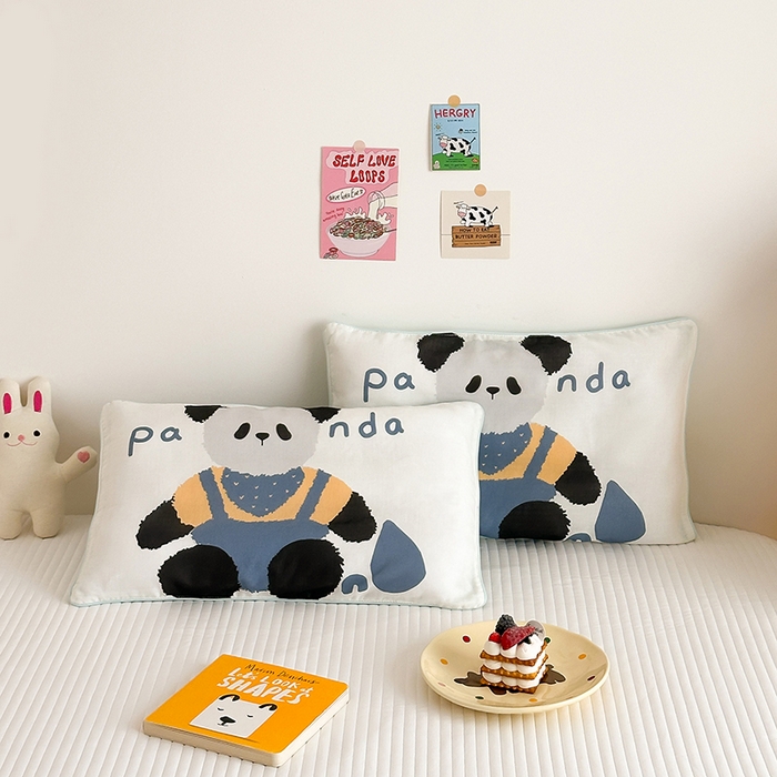 91家纺网 家纺一手货源 找家纺 嗨生活 2026新款全棉纯棉双层纱大版枕套儿童枕套幼儿园枕套枕芯单品枕套枕套单件 大熊猫