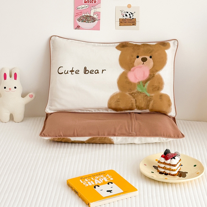 91家纺网 家纺一手货源 找家纺 嗨生活 2026新款全棉纯棉双层纱大版枕套儿童枕套幼儿园枕套枕芯单品枕套枕套单件 萌趣小熊