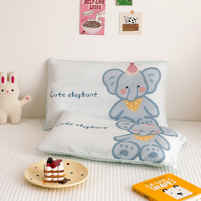 91家纺网 家纺一手货源 找家纺 嗨生活 2026新款全棉纯棉双层纱大版枕套儿童枕套幼儿园枕套枕芯单品枕套枕套单件 哈喽小象