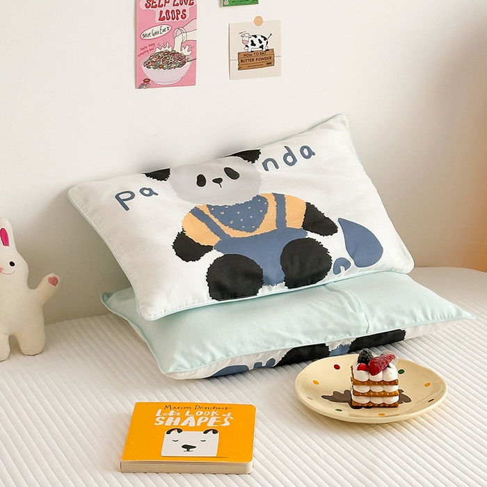 91家纺网 家纺一手货源 找家纺 嗨生活 2026新款全棉纯棉双层纱大版枕套儿童枕套幼儿园枕套枕芯单品枕套枕套单件 大熊猫
