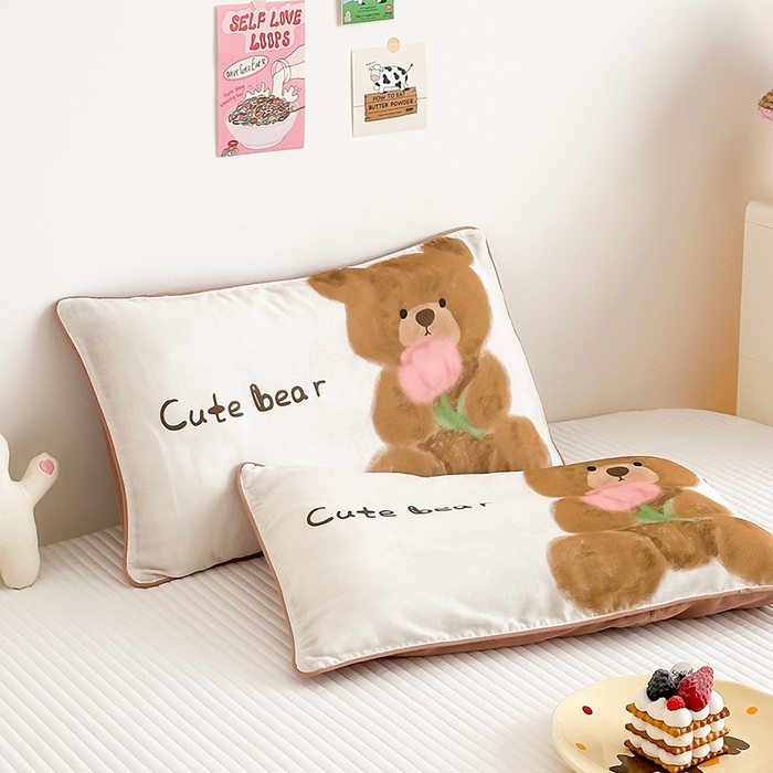 91家纺网 家纺一手货源 找家纺 嗨生活 2026新款全棉纯棉双层纱大版枕套儿童枕套幼儿园枕套枕芯单品枕套枕套单件 萌趣小熊