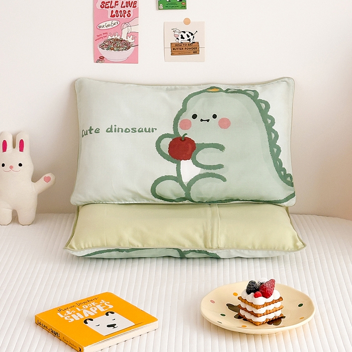 91家纺网 家纺一手货源 找家纺 嗨生活 2026新款全棉纯棉双层纱大版枕套儿童枕套幼儿园枕套枕芯单品枕套枕套单件 奶油恐龙