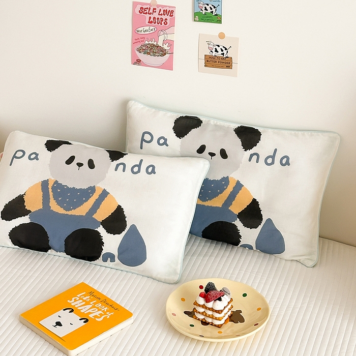 91家纺网 家纺一手货源 找家纺 嗨生活 2026新款全棉纯棉双层纱大版枕套儿童枕套幼儿园枕套枕芯单品枕套枕套单件 大熊猫