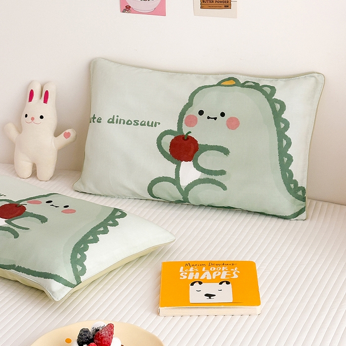 91家纺网 家纺一手货源 找家纺 嗨生活 2026新款全棉纯棉双层纱大版枕套儿童枕套幼儿园枕套枕芯单品枕套枕套单件 奶油恐龙
