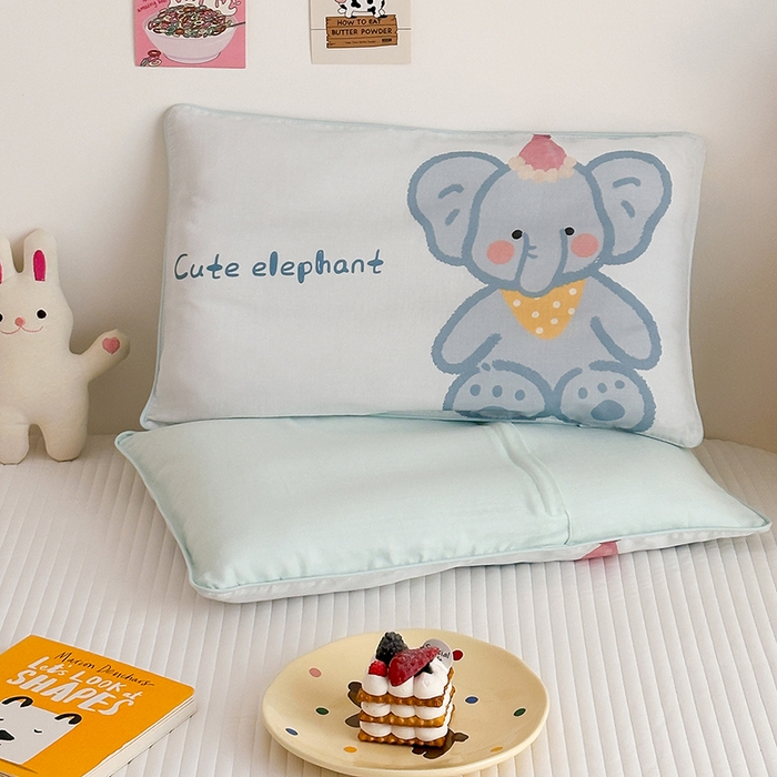 91家纺网 家纺一手货源 找家纺 嗨生活 2026新款全棉纯棉双层纱大版枕套儿童枕套幼儿园枕套枕芯单品枕套枕套单件 哈喽小象