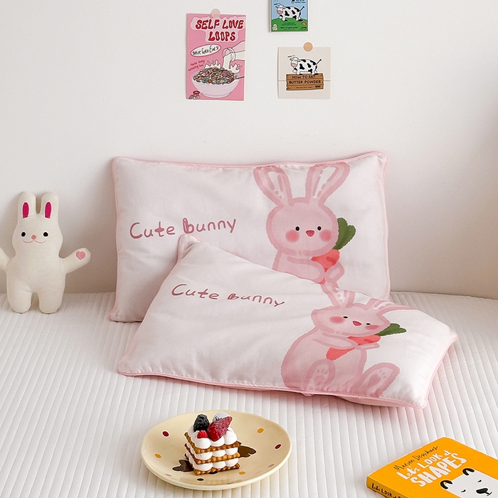 91家纺网 家纺一手货源 找家纺 嗨生活 2026新款全棉纯棉双层纱大版枕套儿童枕套幼儿园枕套枕芯单品枕套枕套单件 长耳兔