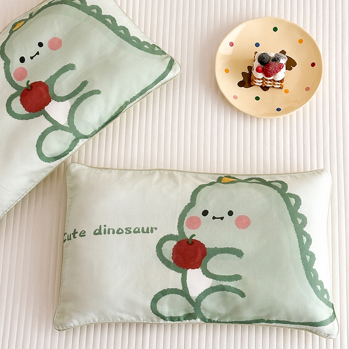91家纺网 家纺一手货源 找家纺 嗨生活 2026新款全棉纯棉双层纱大版枕套儿童枕套幼儿园枕套枕芯单品枕套枕套单件 奶油恐龙