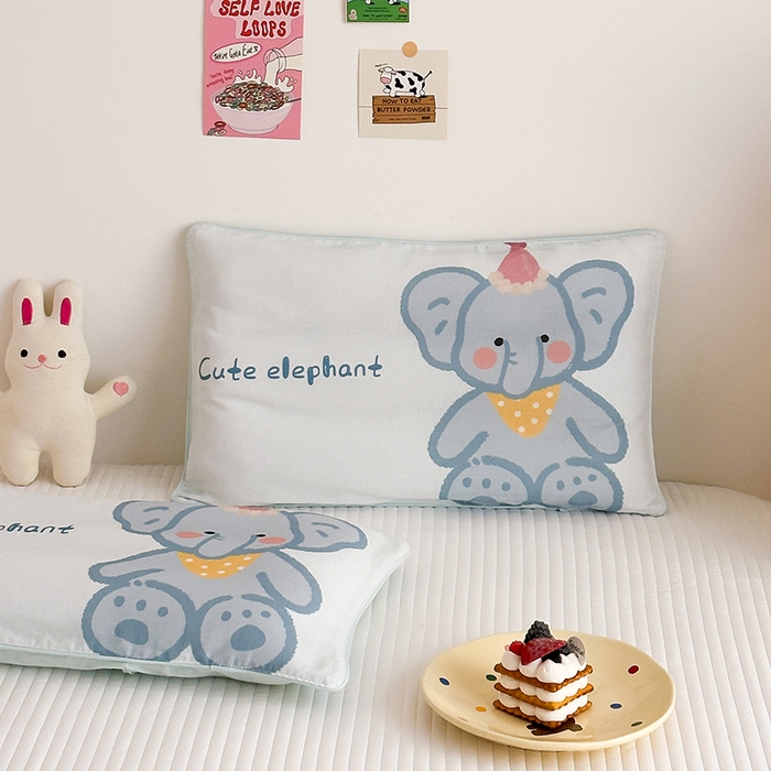 91家纺网 家纺一手货源 找家纺 嗨生活 2026新款全棉纯棉双层纱大版枕套儿童枕套幼儿园枕套枕芯单品枕套枕套单件 哈喽小象