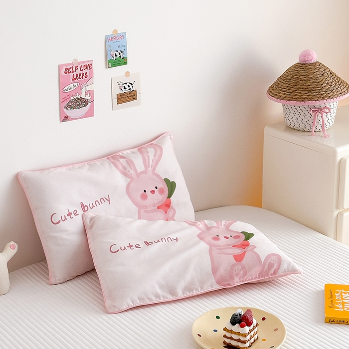 91家纺网 家纺一手货源 找家纺 嗨生活 2026新款全棉纯棉双层纱大版枕套儿童枕套幼儿园枕套枕芯单品枕套枕套单件 长耳兔